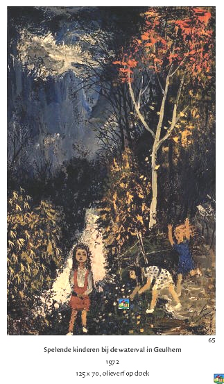 Spelende kinderen bij de waterval in Geulhem